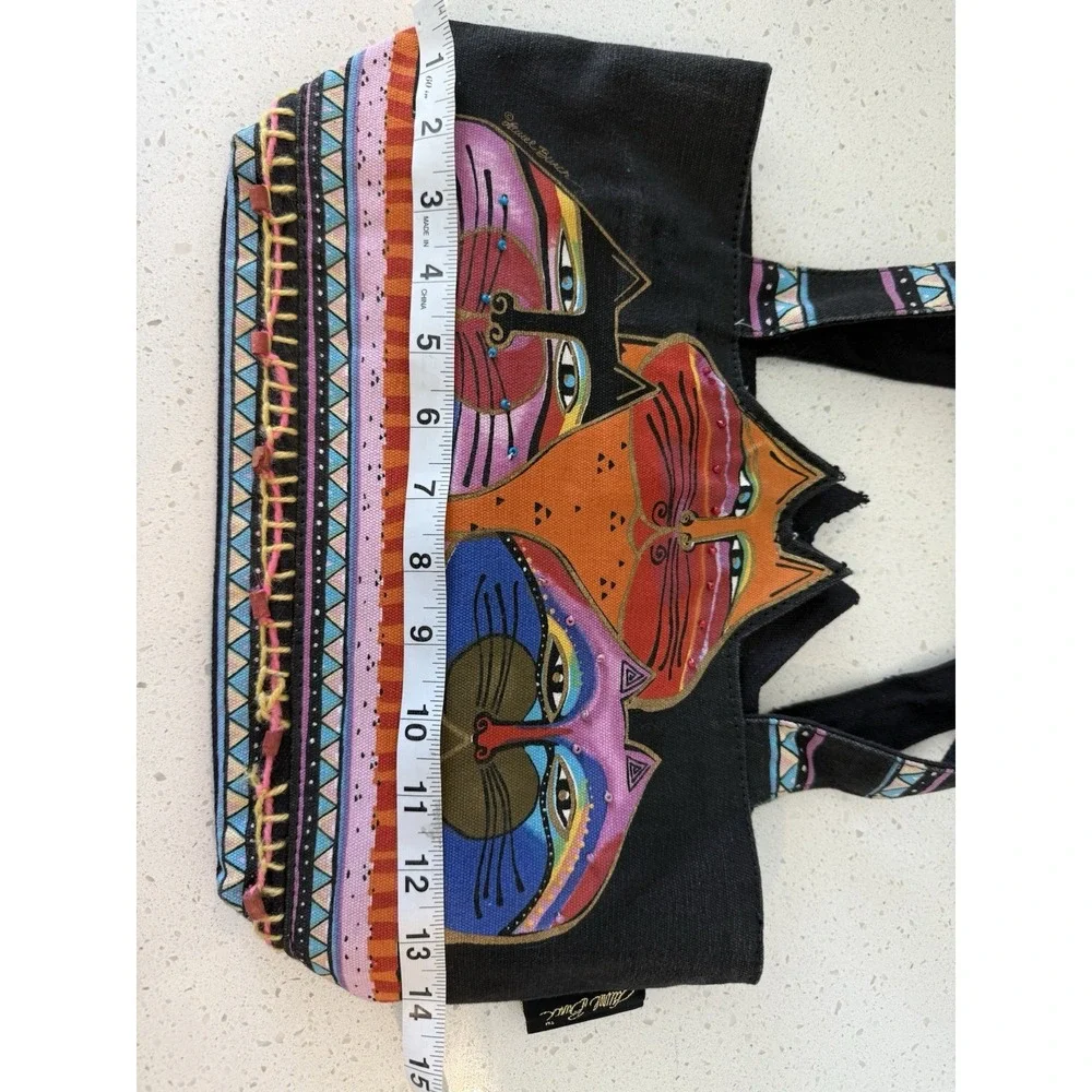 Laurel Burch Tres Gatos 3 Cats Feline Cutout Multicolor Cotton Fabric‎ Handbag